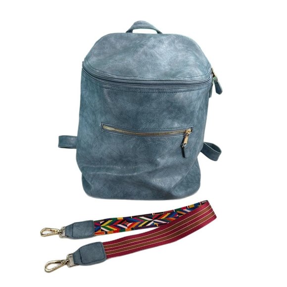 Backpack Purse Blue Vegan Leather Detachable Shoulder Strap Back & Inside Pocket main image 4